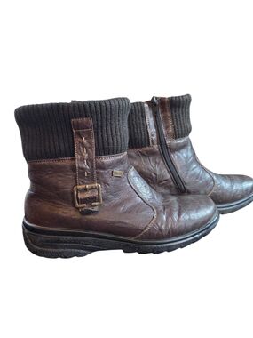 Rieker Brown Womens Brown Leather Ankle Boots with Knit Cuff Size 39